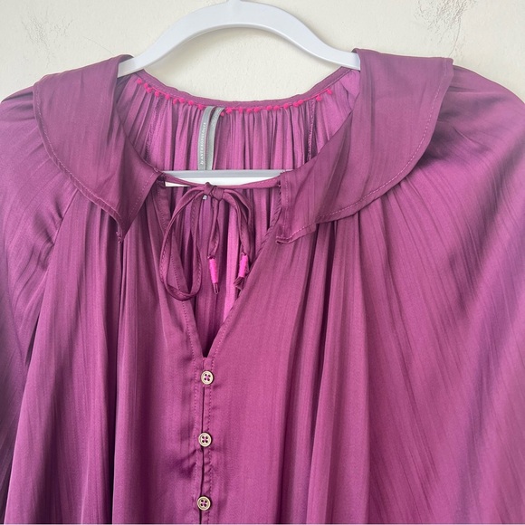 by Anthropologie Button-Front Peasant Blouse in Deep Raspberry Rose - Picture 4 of 7